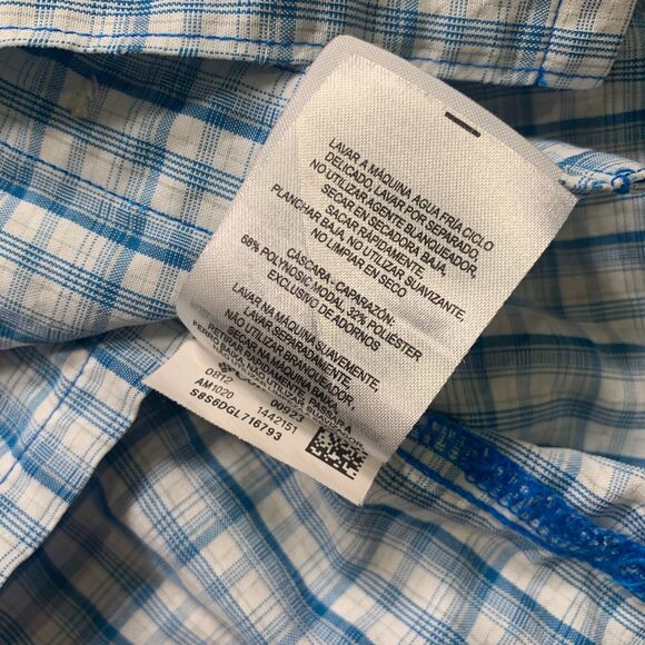 Columbia Shirt Men Large Blue White Gingham Short Sleeve Check Collar Button Up - Picture 11 of 12